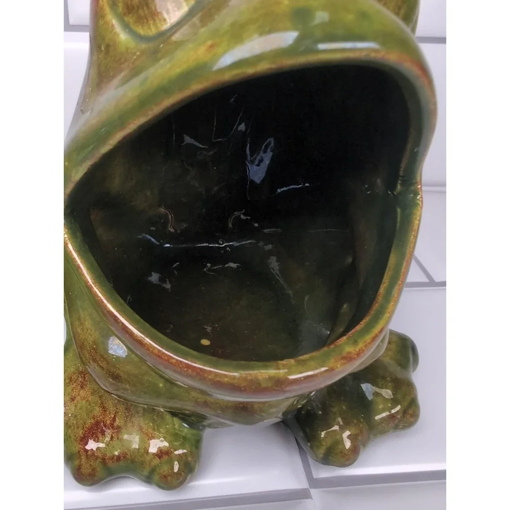 2 Vintage Frogs Ceramic Open Mouth Succulent Planters Pots Or Sponge Holders Set